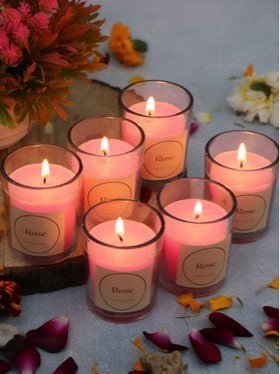 Earthcraft Set Of 6 Glass Candles Votive Scen