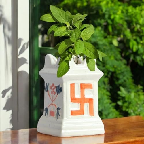 Ecofynd 6 Inches Tulsi Ceramic Plant Pots Sma
