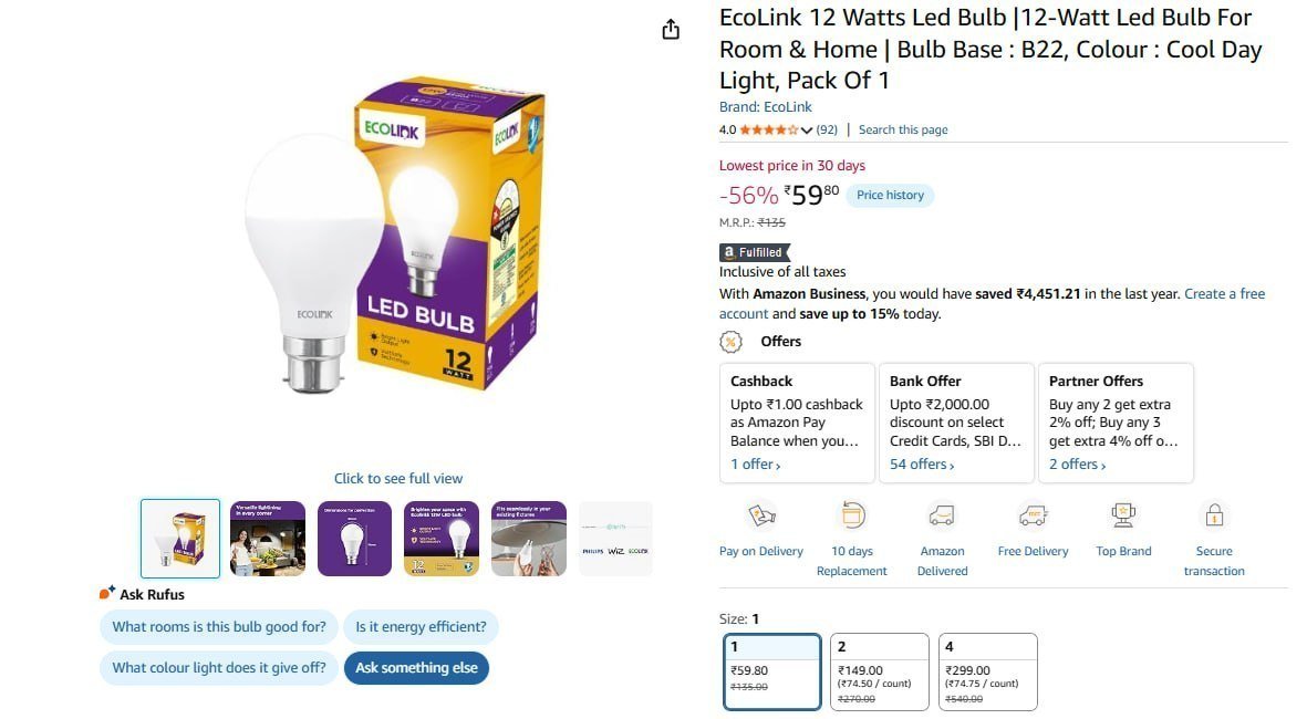 Ecolink 12 Watts Led Bulb 59min Buy 2