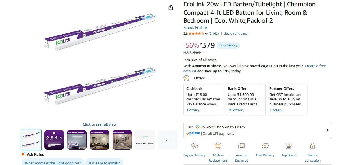 Ecolink 20 Watt Led Batten (pack Of 2) 379