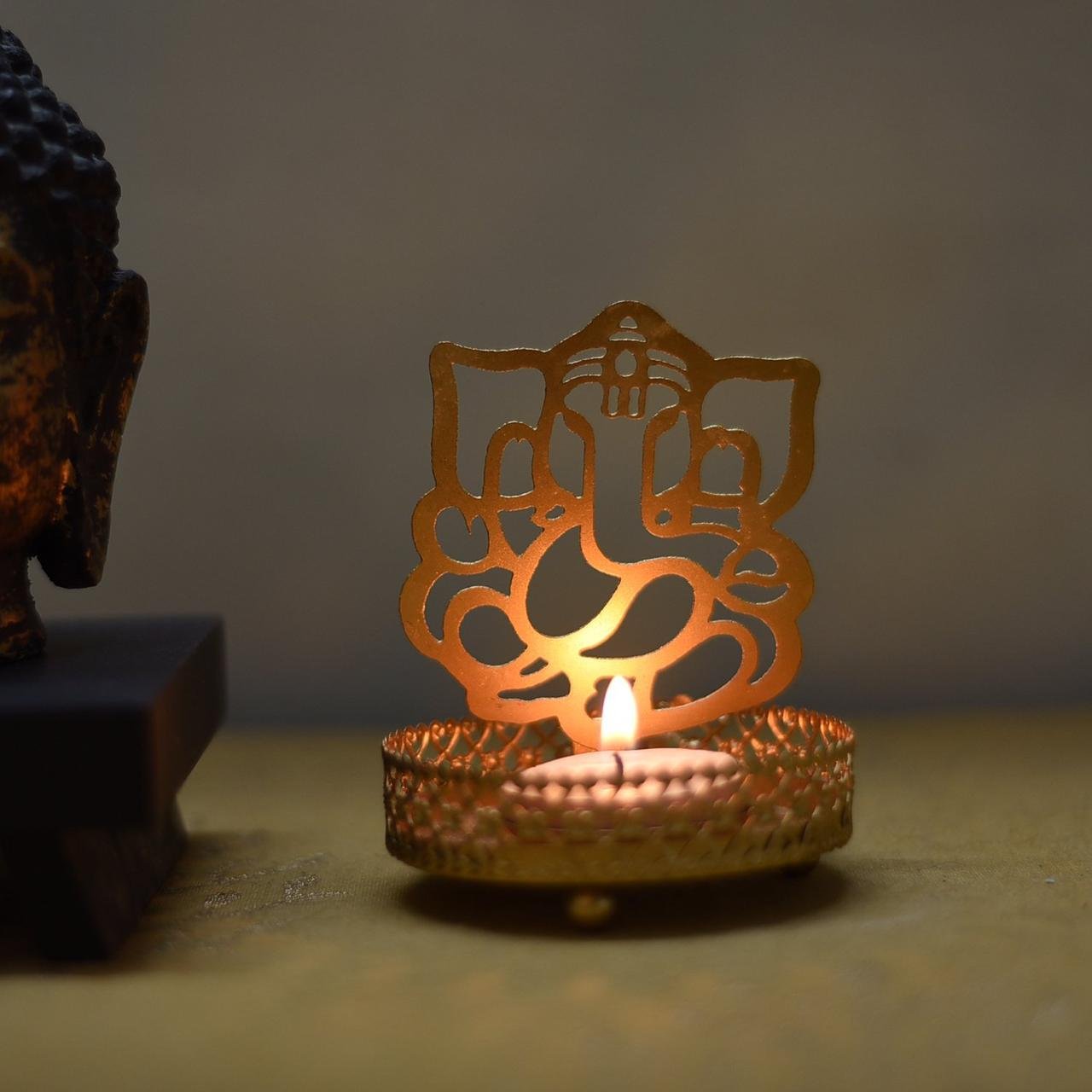 Ecraftindia Golden Metal Lord Ganesha Shadow Tea L