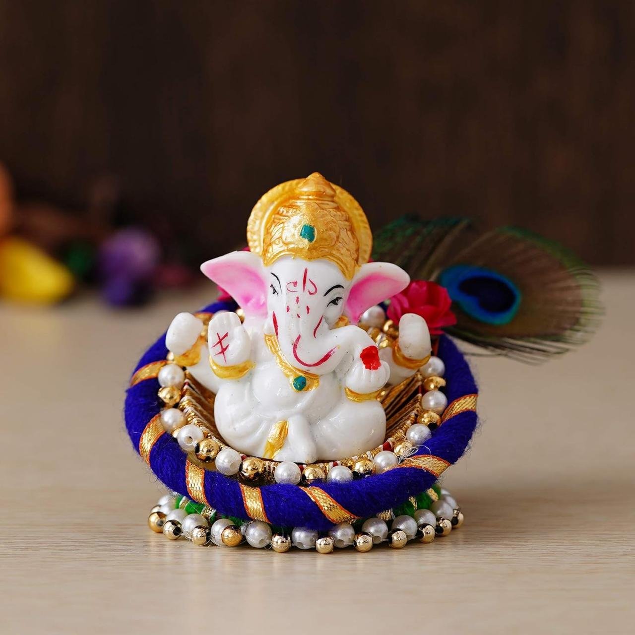 Ecraftindia Resin Lord Ganesha Idol On Peacoc