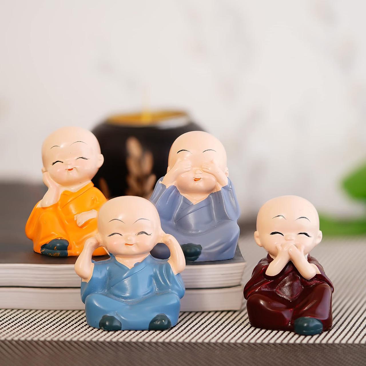 Ecraftindia Resin Set Of 4 Little Monk Buddha Statue 150