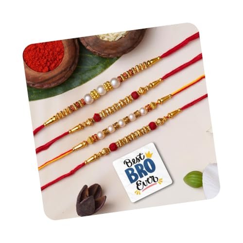 Ecraftindia Set Of 4 Red Golden White Beads Pearl 