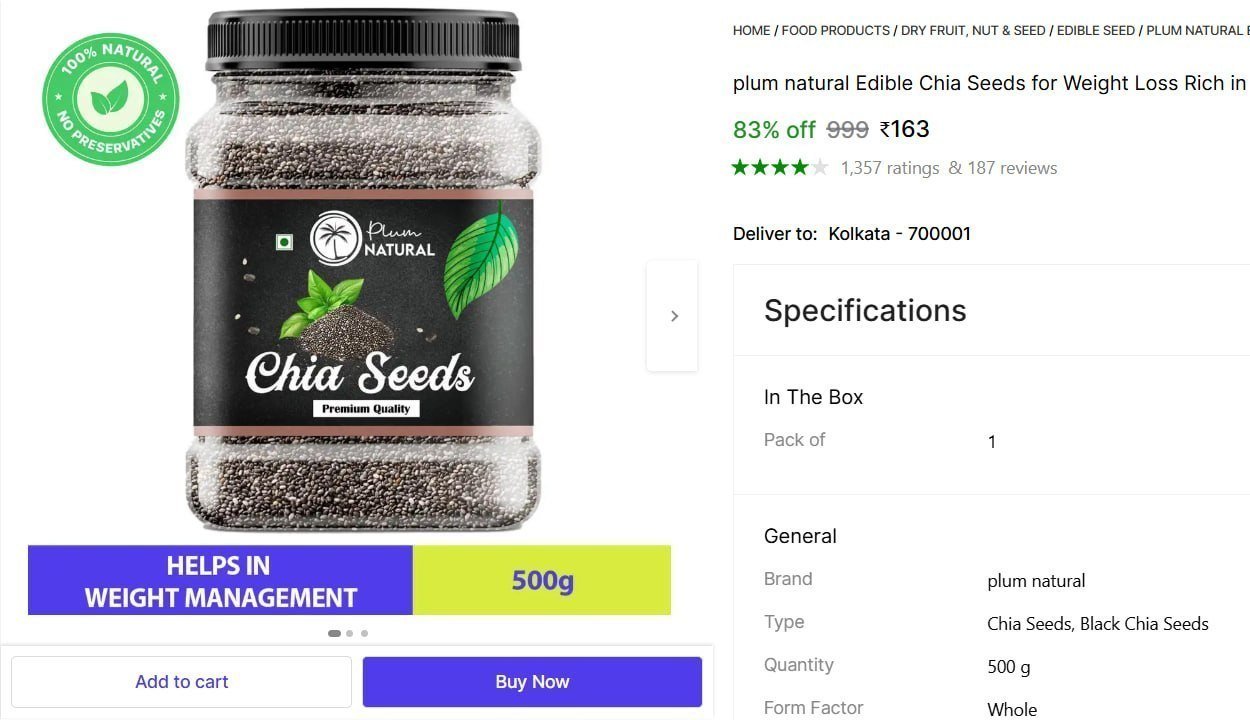 Edible Chia Seeds For Weight Loss (500 G) 163