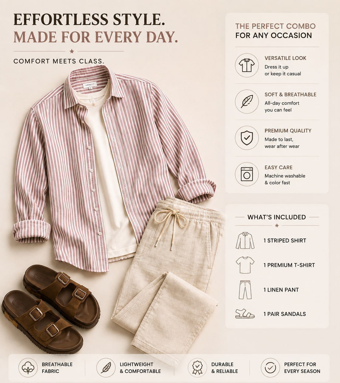 Effortless Style Shirt 499trouser 599sandals 599