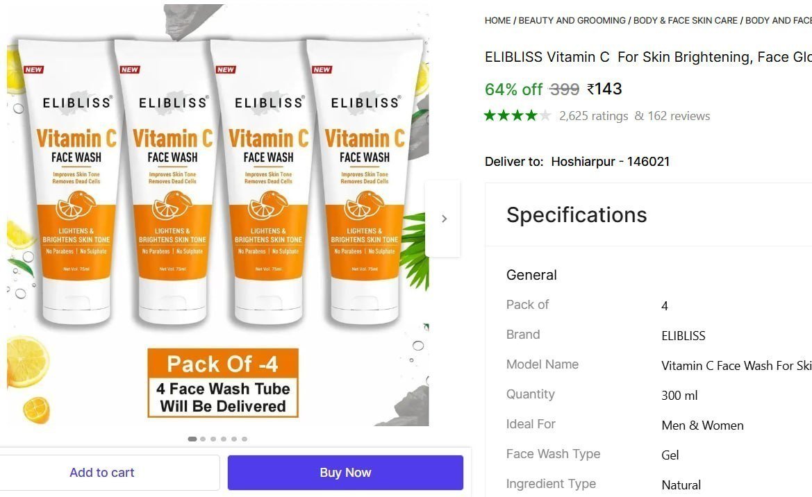 Elibliss Vitamin C Face Wash Pack Of 4 - 300 Ml 14
