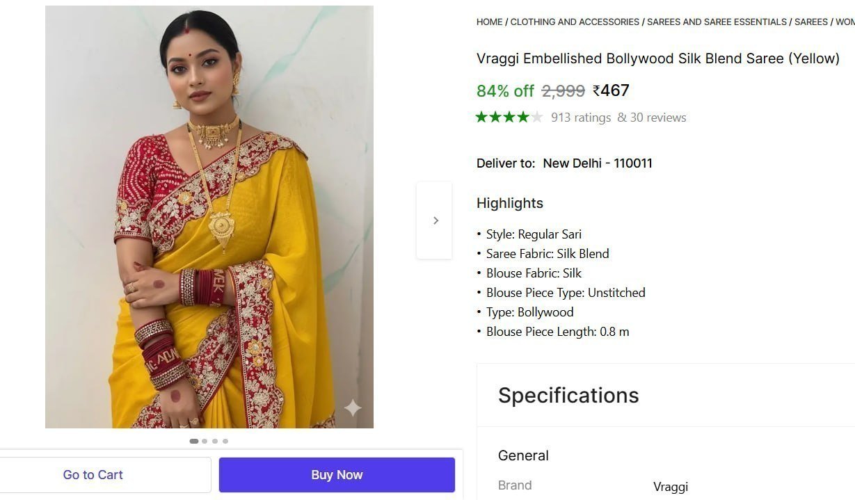 Embellished Bollywood Silk Blend Saree (yellow) 46