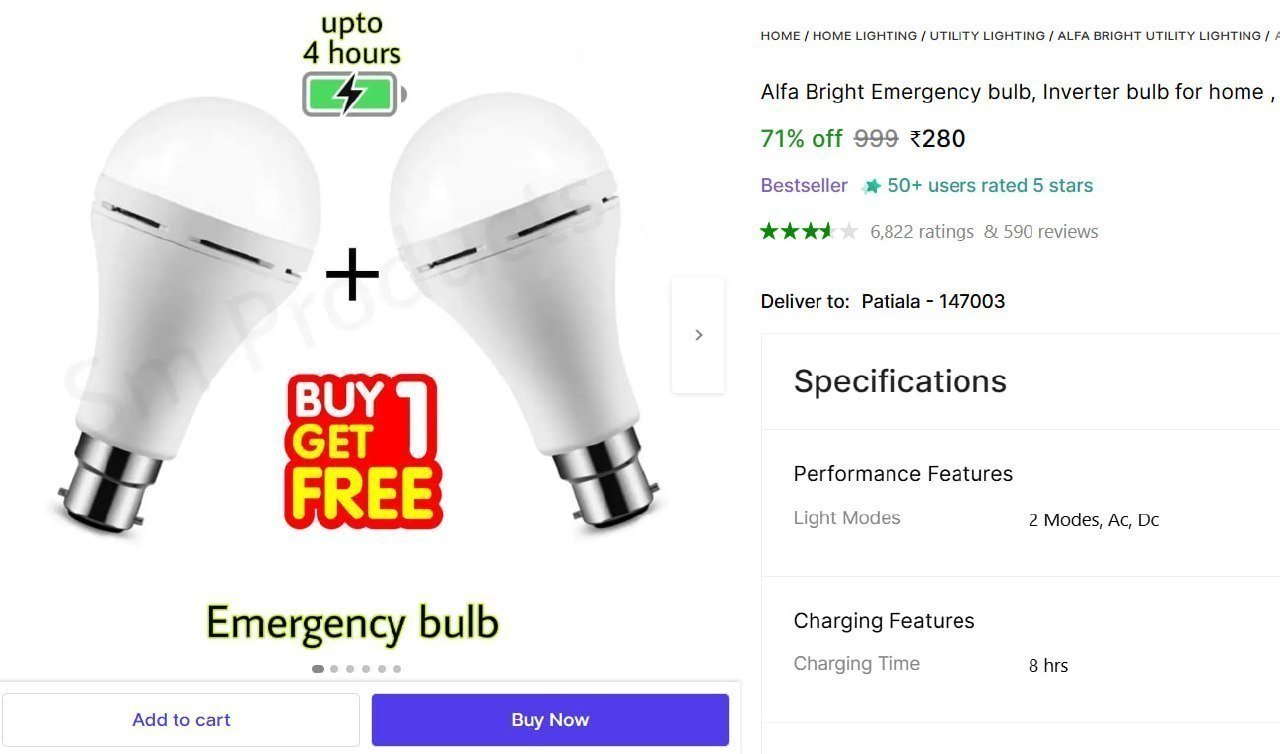 Emergency Bulb 4 Hrs Backup 280