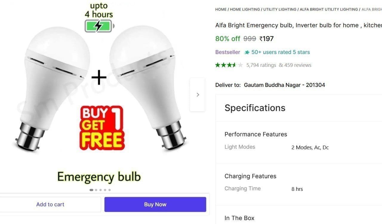 Emergency Bulb 4 Hrs Backup Buy 1 Get 2 Bulb 