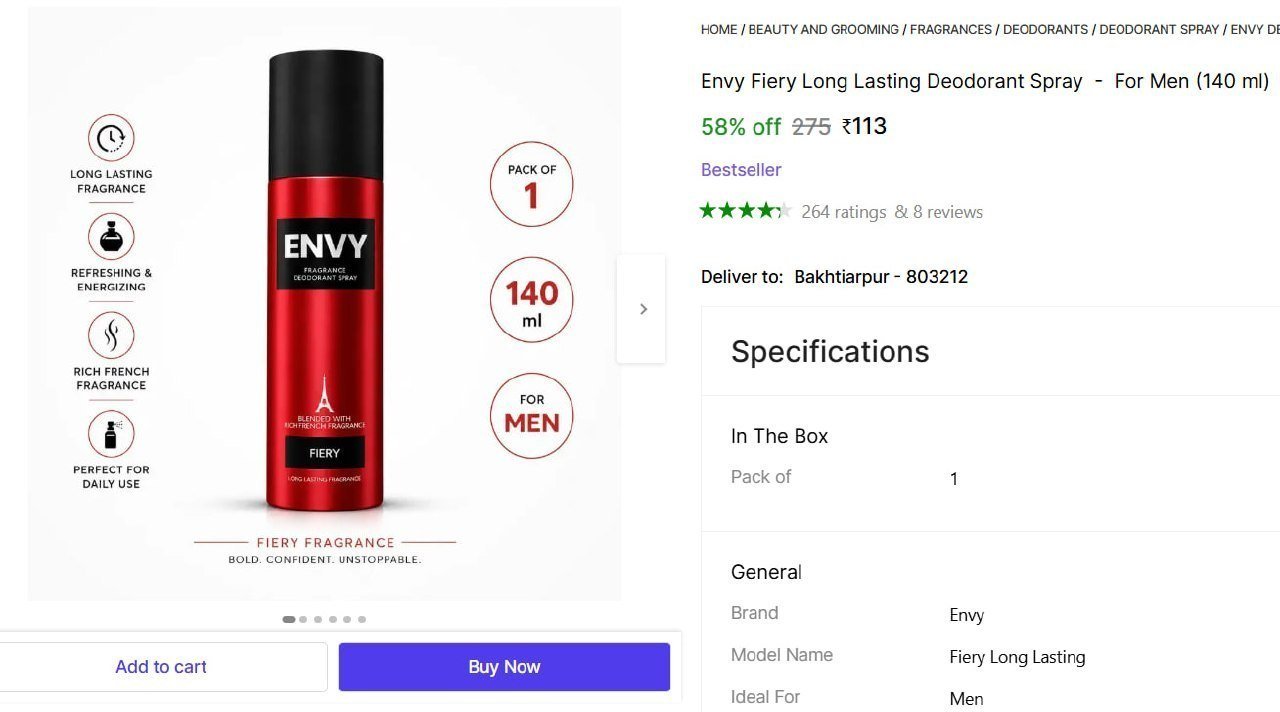 Envy Fiery Deodorant Spray - For Men (140 Ml) 113