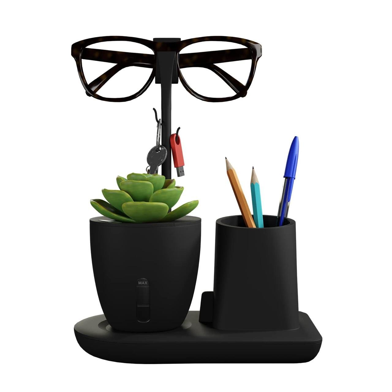 Eo Pen Stand For Study Table With Self-watering Plant Pot Glasses Smartphone