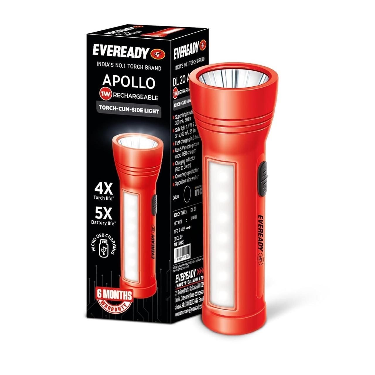 Eveready Apollo Dl20 Rechargeable 1w Torch Cum 1 4