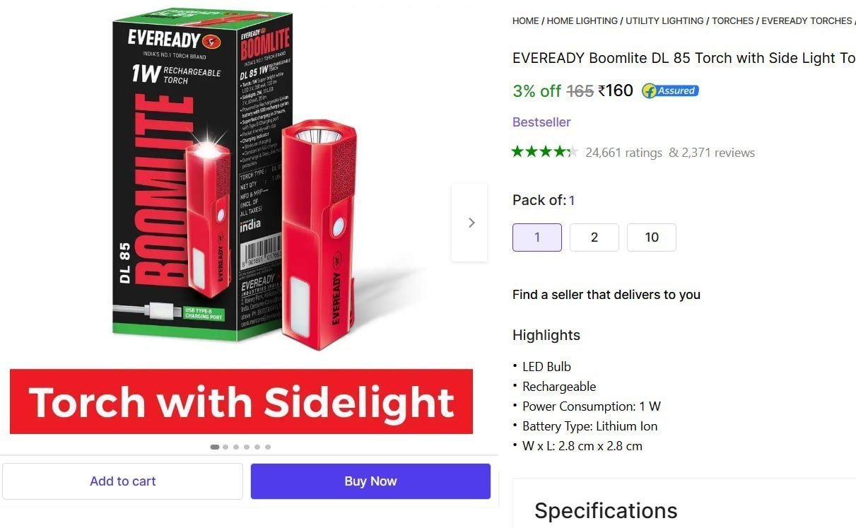 Eveready Torch With Side Light 160
