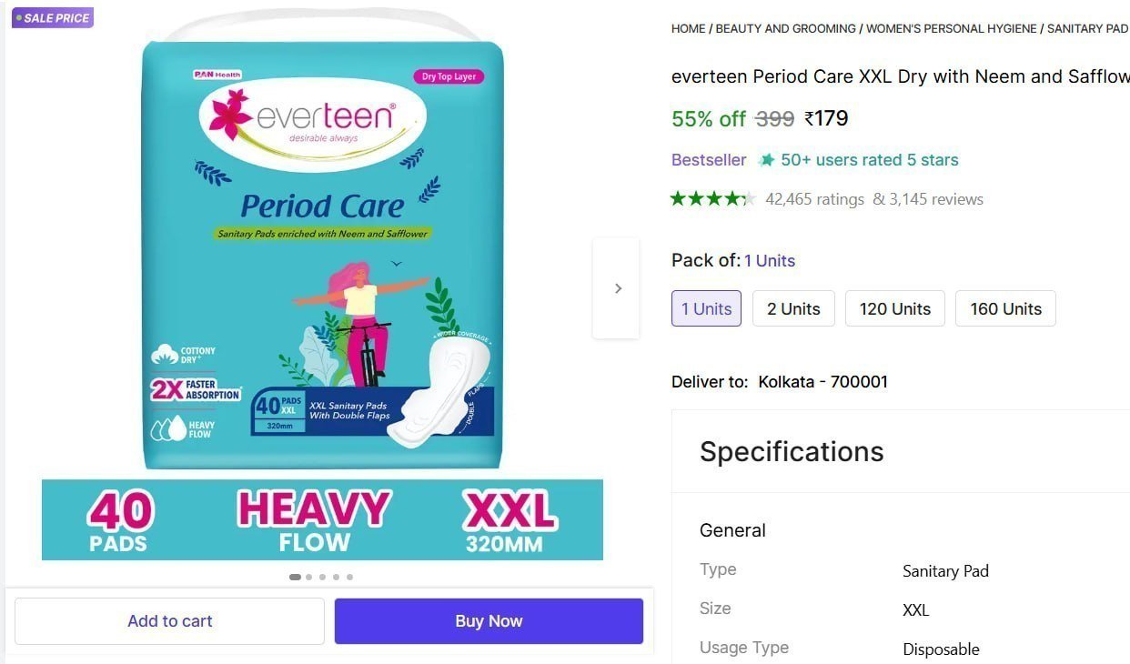 Everteen Period Care Xxl Sanitary Pad (40 Pad