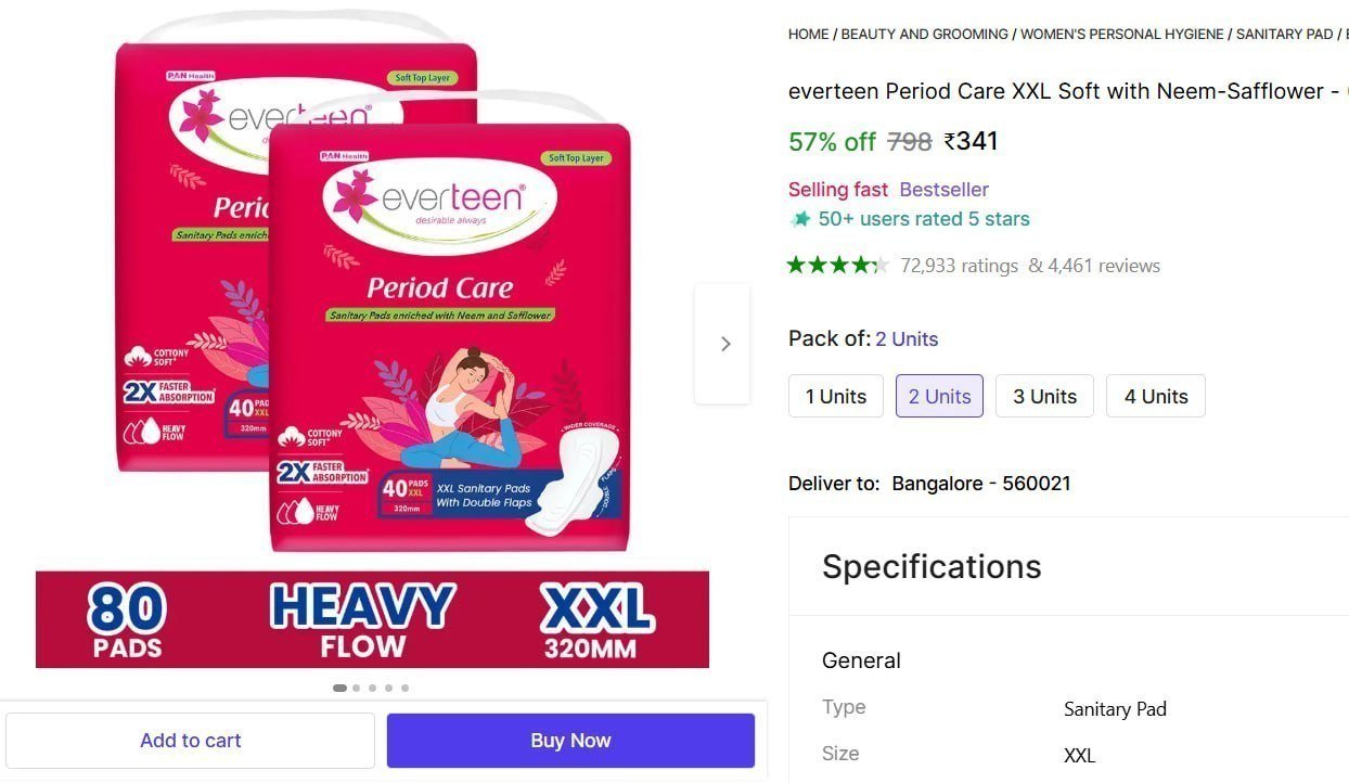 Everteen Period Care Xxl Sanitary Pads (pack 