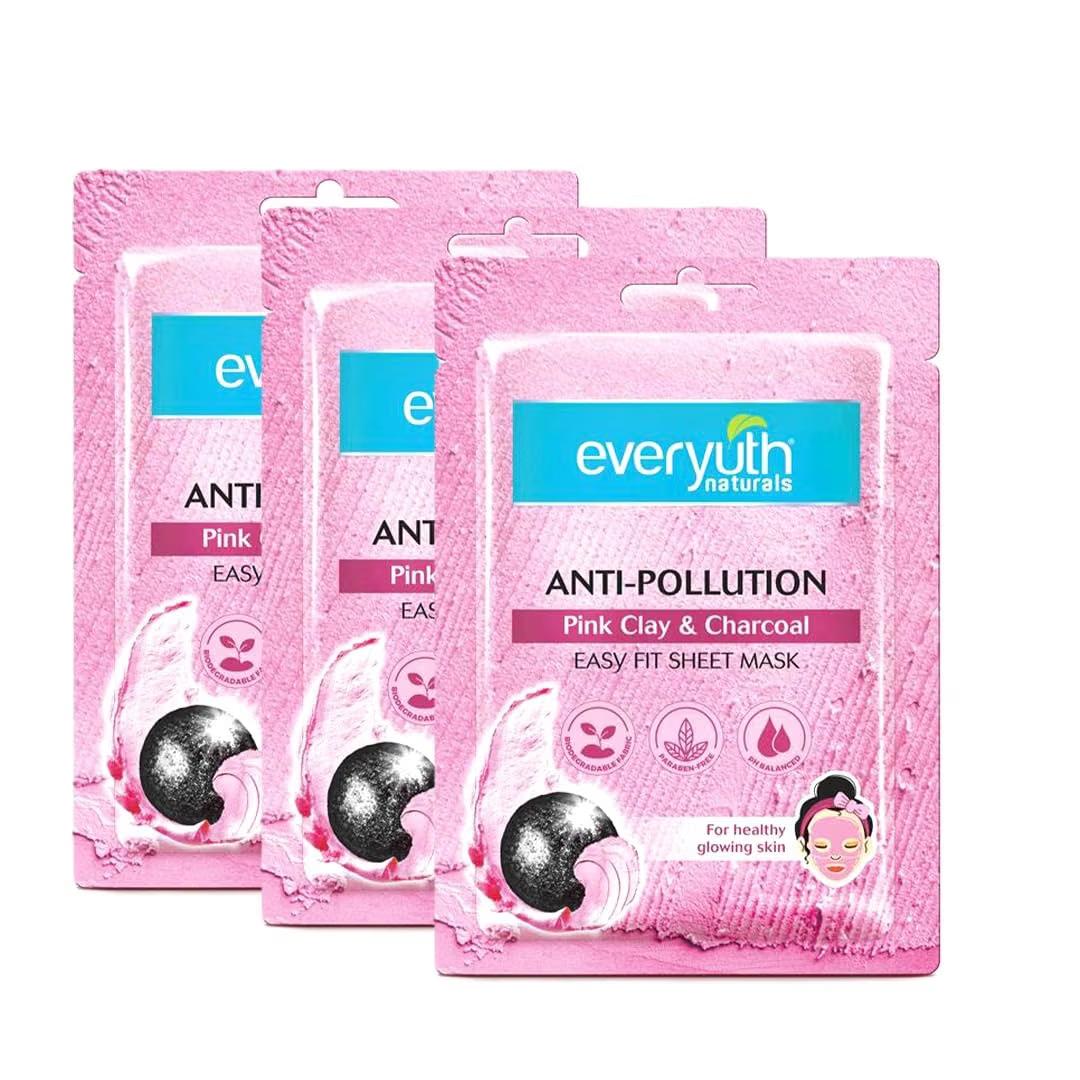 Everyuth Naturals Anti -pollution Pink Clay Charcoal Sheet Mask Pack Of 3