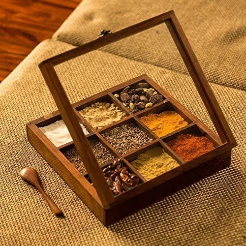 Exclusivelane Sheesham Wooden Spice Box With Spoon