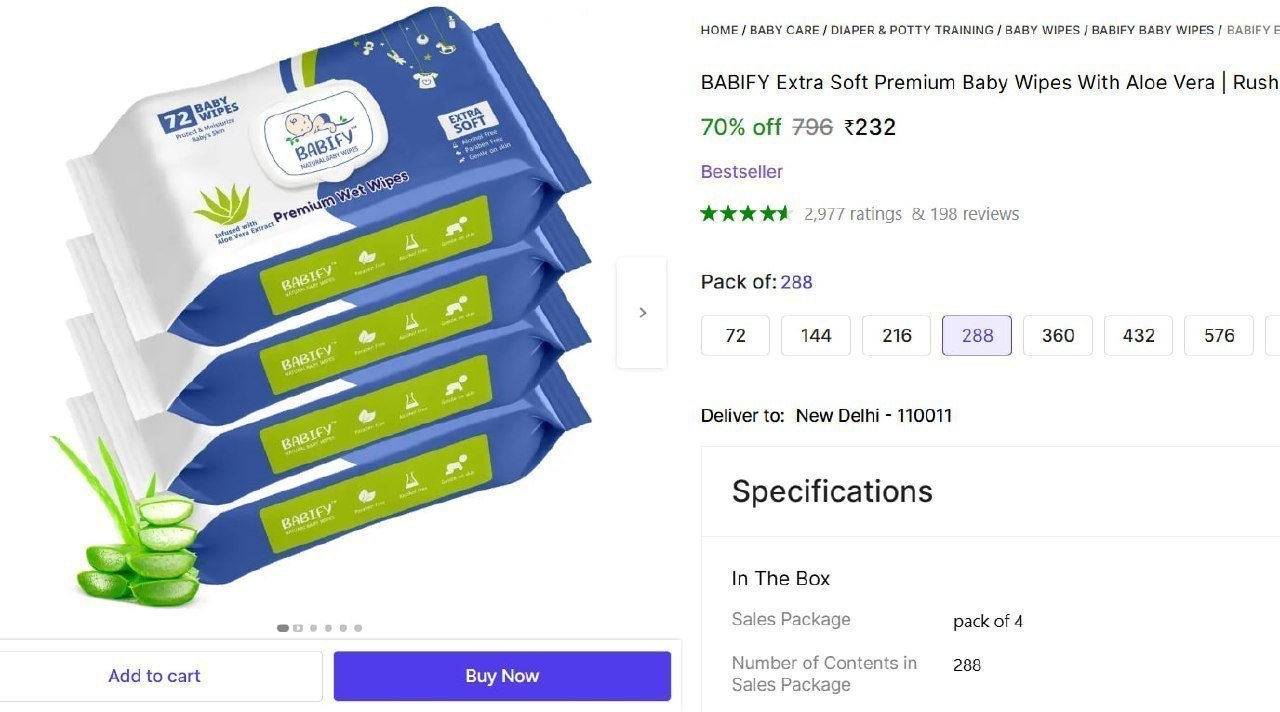 Extra Soft Premium Baby Wipes 232 (pack Of 4)