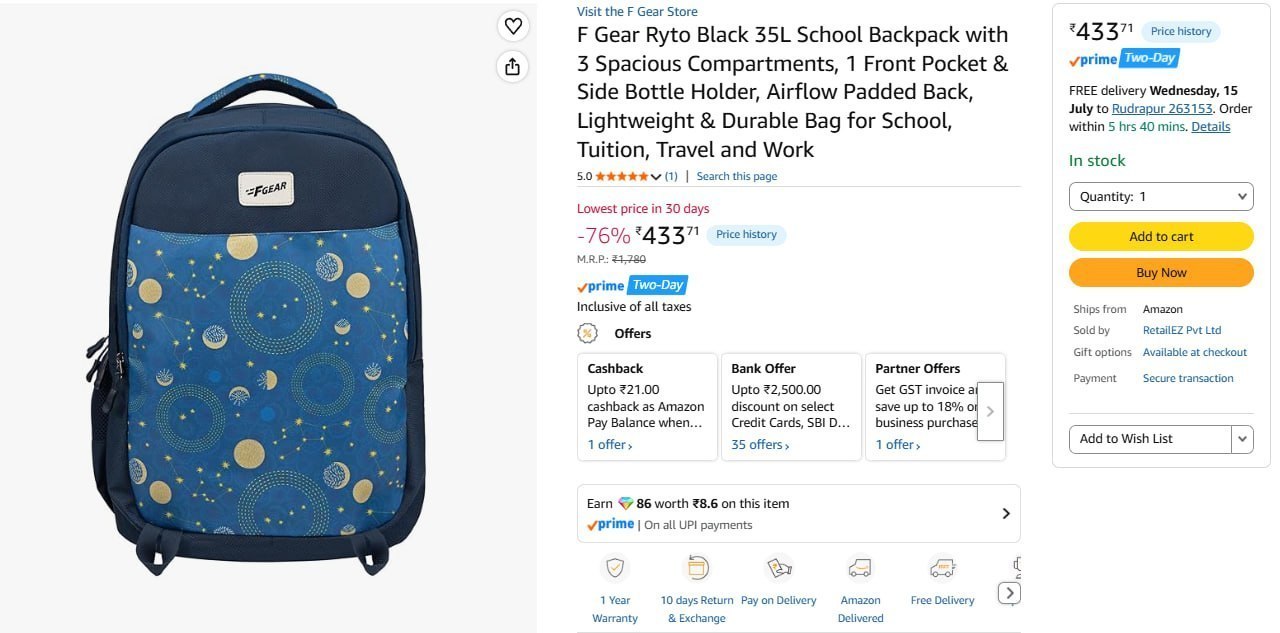 F Gear 35 Ltr School Backpack 433 468