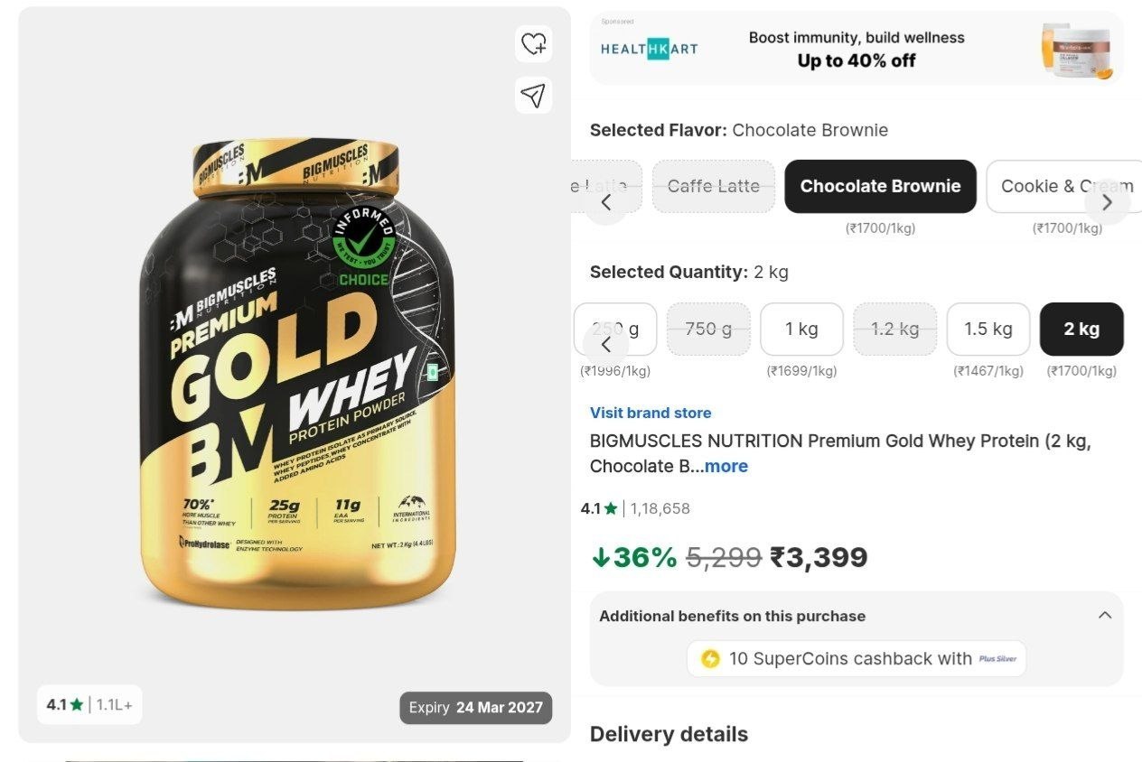 Faaastt 3399bigmuscles Nutrition Premium Gold Whey Protein (2 Kg Chocolate 