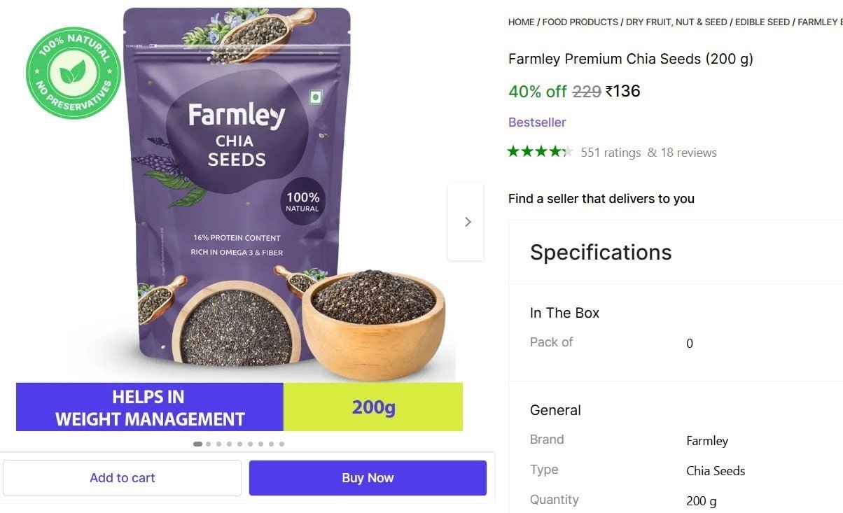 Farmley Premium Chia Seeds (200 G) 136