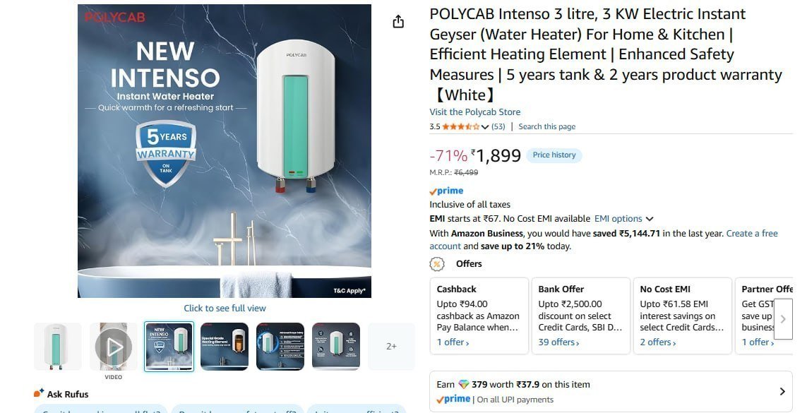 Fast 3 Ltr Electric Instant Geyser 1899 Winter Aat