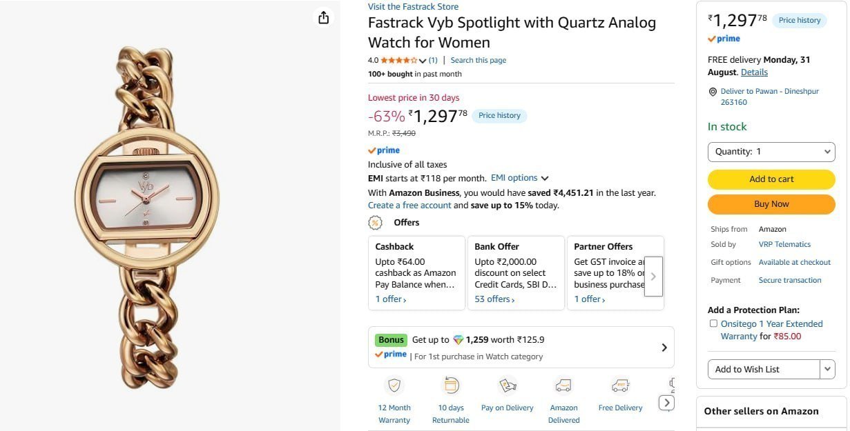 Fastrack Quartz Analog Watch For Women 1297