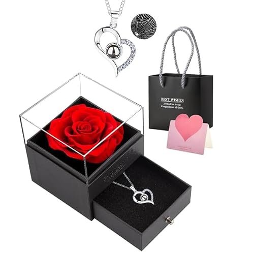 Finalize Rose Flower With Heart Necklace Gift