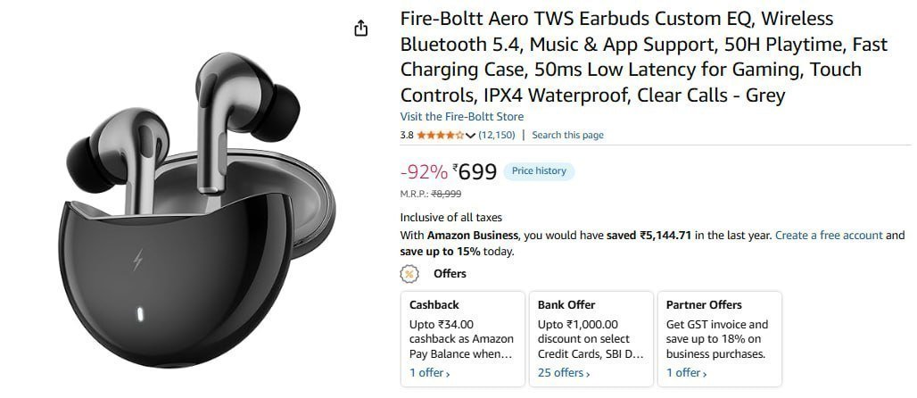 Fire-boltt Aero Tws Earbuds Custom Eq 699