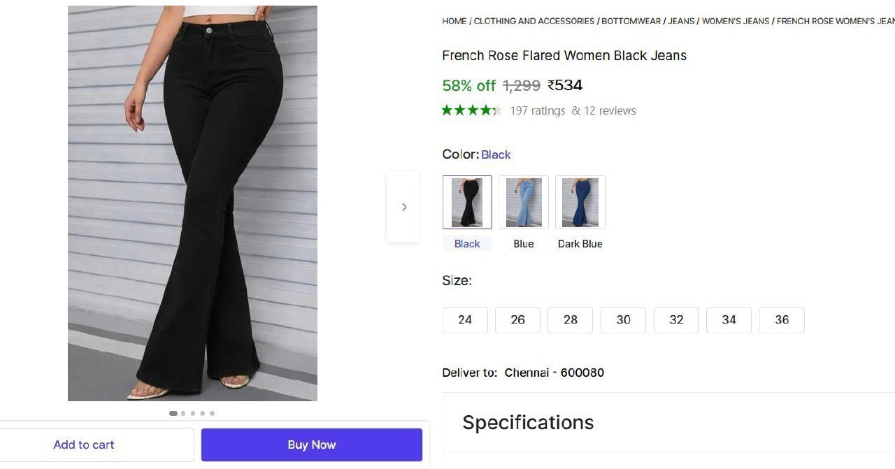 Flared Women Black Jeans 534
