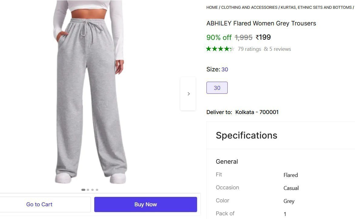 Flared Women Grey Trousers 199