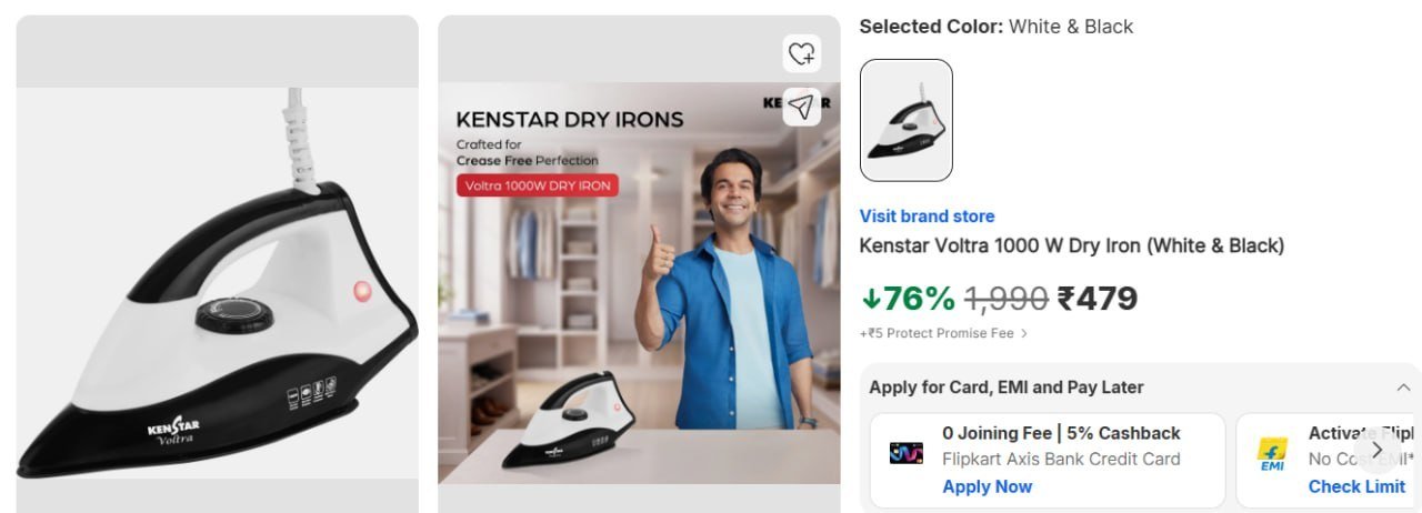 Flipkart Flat 76 On Kenster Dry Iron 1000w At Rs 4