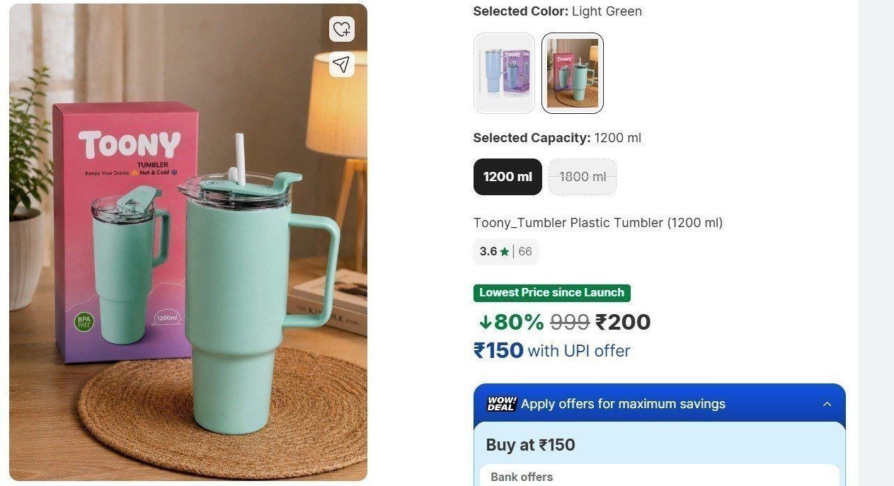 Flipkart Flat 80 On Best Quality Trumbler Now At 200 - Link