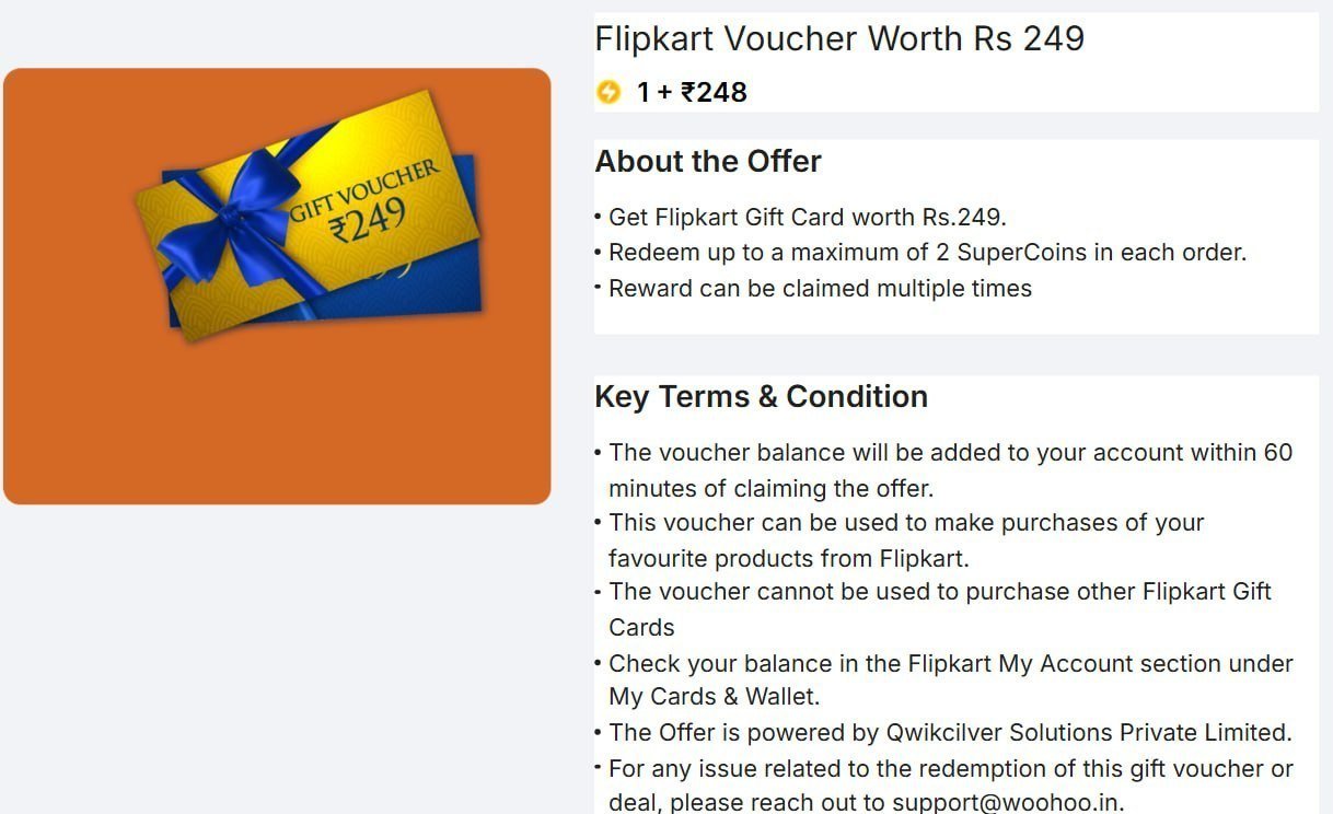 Flipkart Gift Cards 100 Supercoins Can Be Used Now