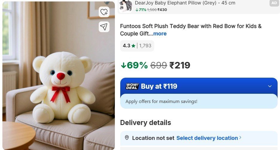 Flipkart Grab Funtoos White Soft Teddy Bear 2