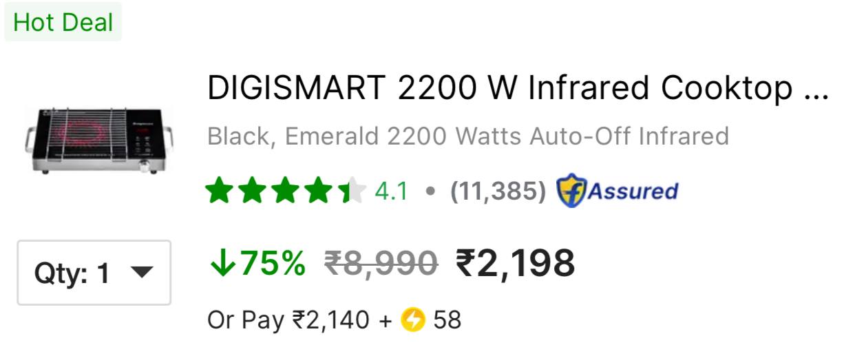 Flipkart Loot Infrared Cooktop 2200w At 1298