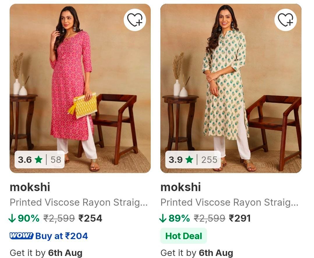 Flipkart Mokshi Women Kurta 90 Link