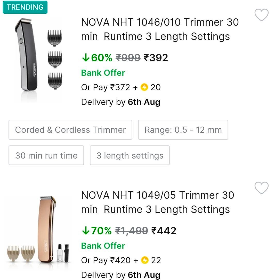 Flipkart Nova Trimmers From 392