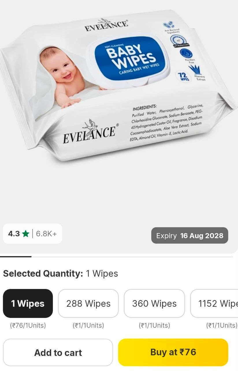 Flipkart Pack Of 72 Wipes Rs 76