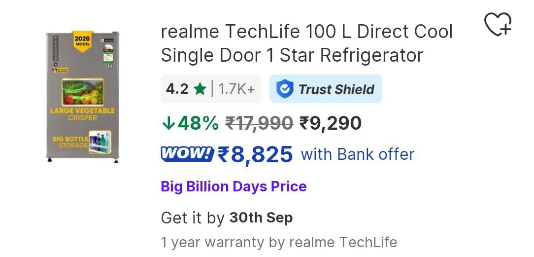 Flipkart Refrigerators At Big Billion Day Pri