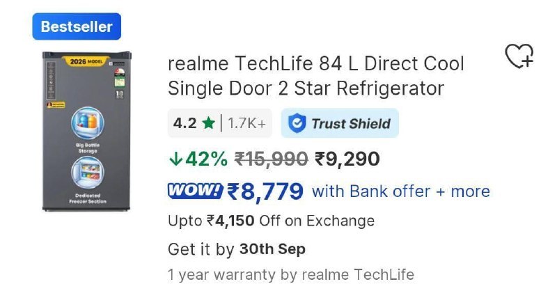 Flipkart Refrigerators At Big Billion Day Pri