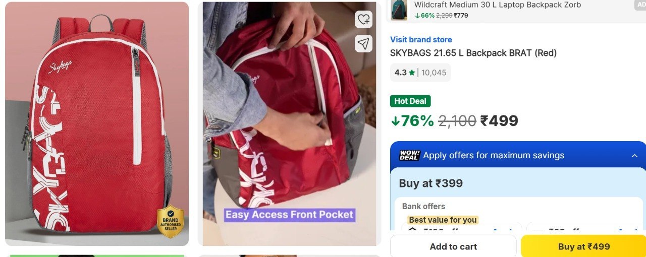 Flipkart Skybags 21 65 L Backpack Brat 499