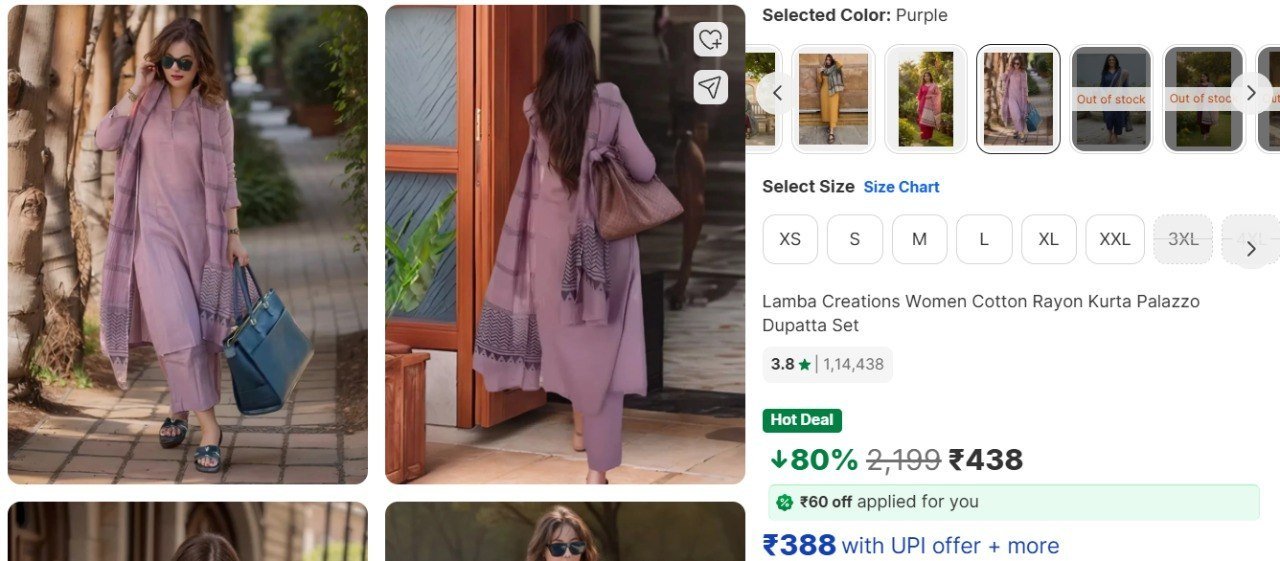 Flipkart Women Cotton Rayon Kurta Palazzo Dupatta 