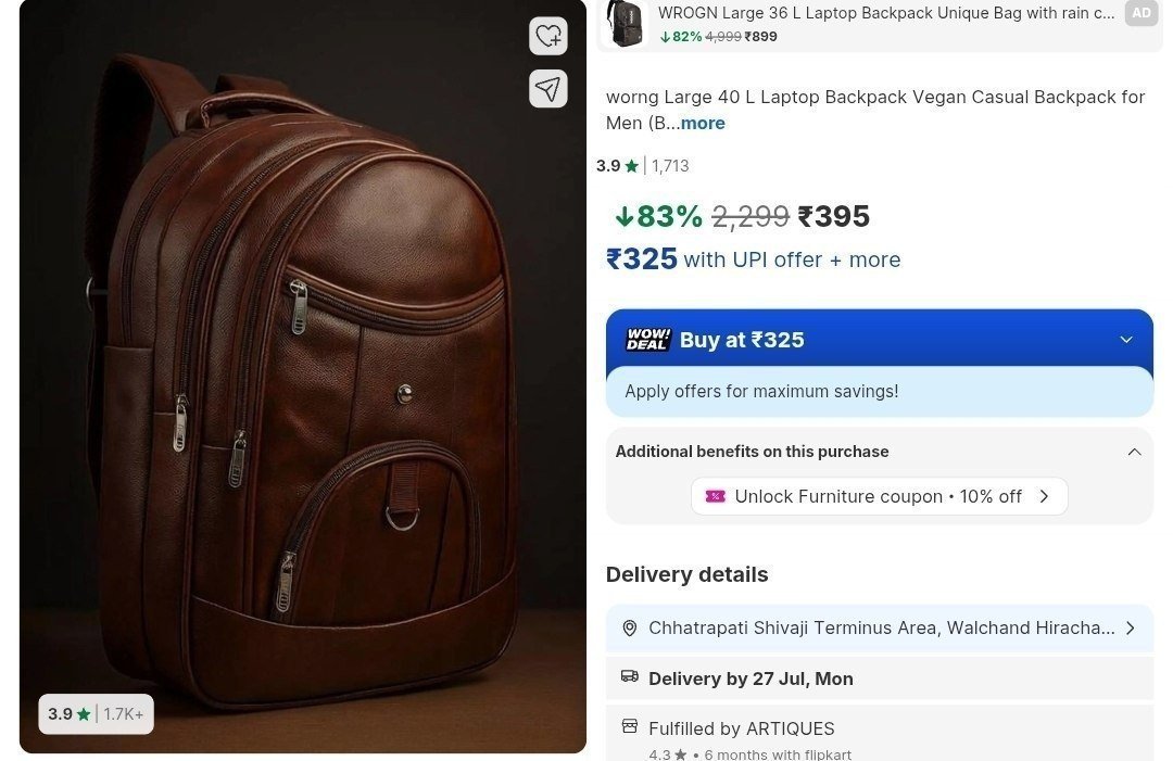 Flipkart Worng 40l Laptop Backpack 396