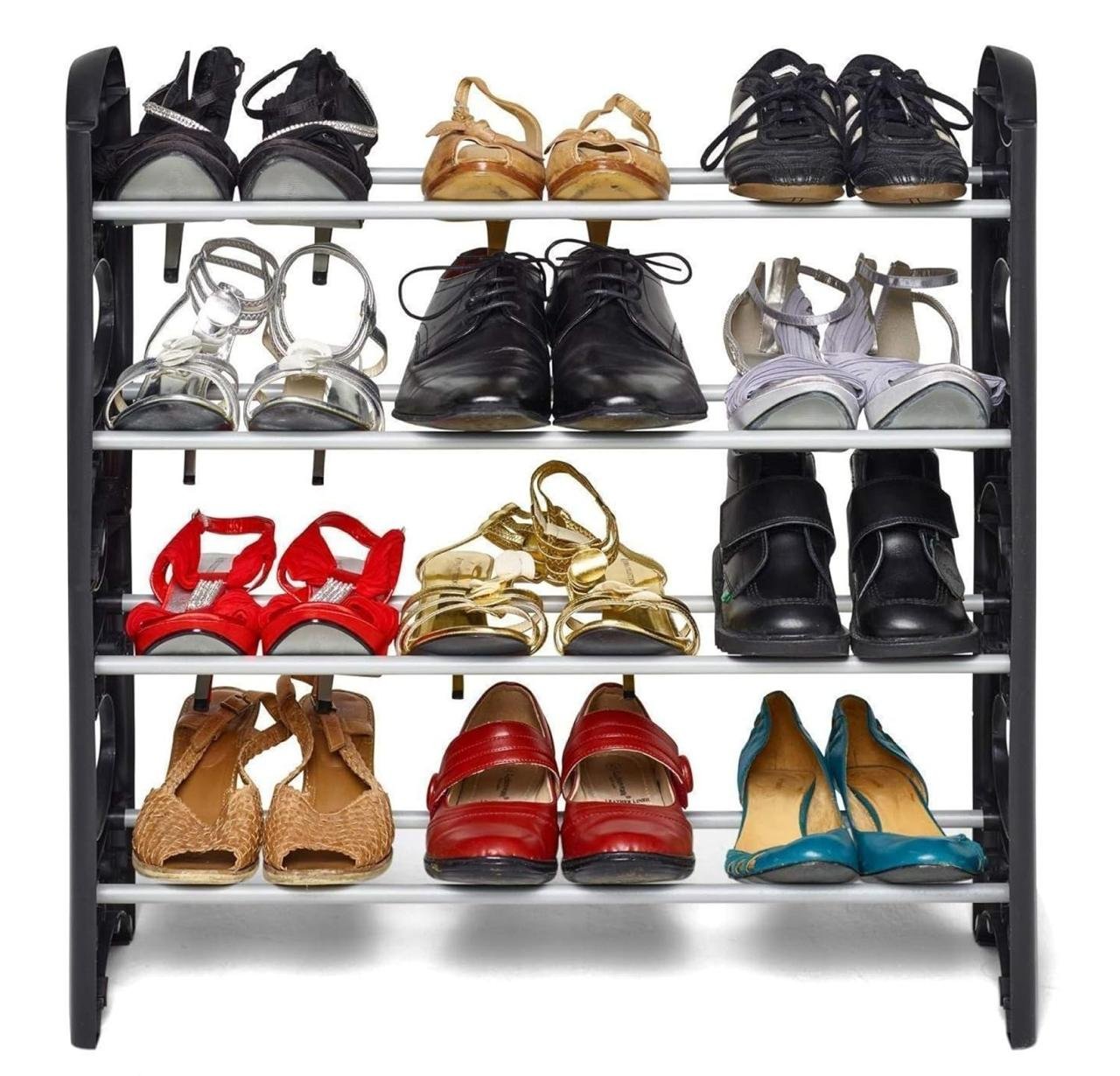 Flipzon 4 Shelves Shoe Rack 12 Pairs Metal Plastic