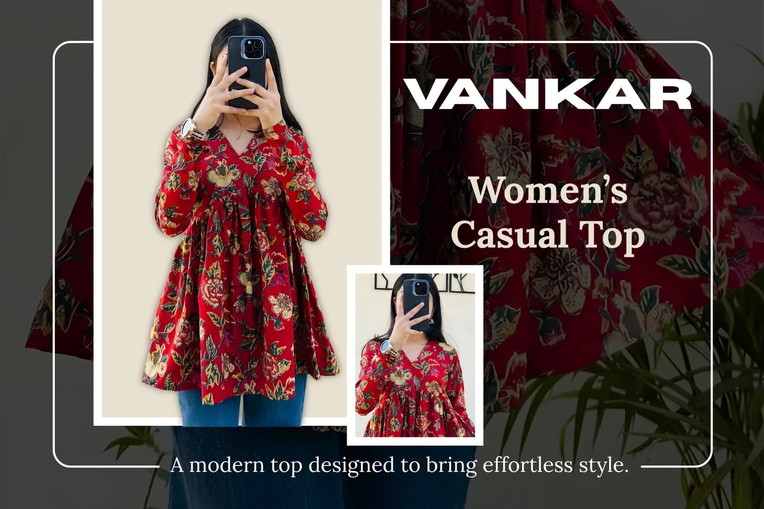 Floral Print Women Red Top 215