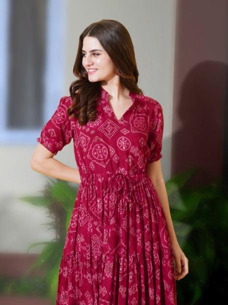 Flowervelly Women Puff Sleeves Fit Flare Midi