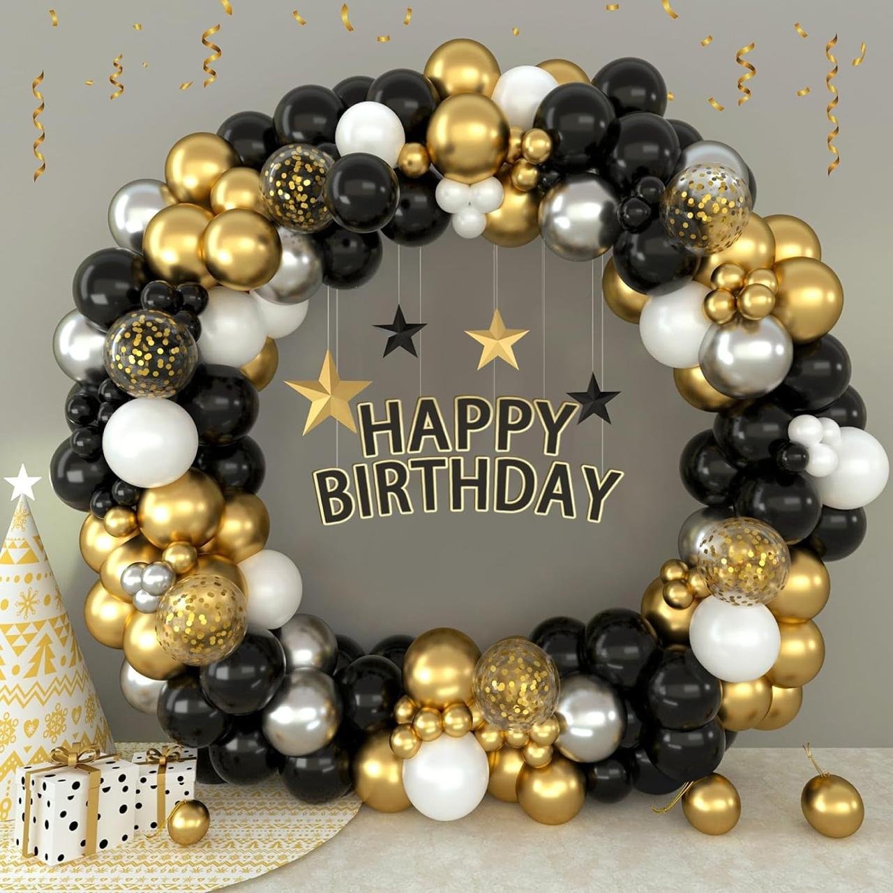 Flyloons 50 Pcs Gold Black Silver White Metal