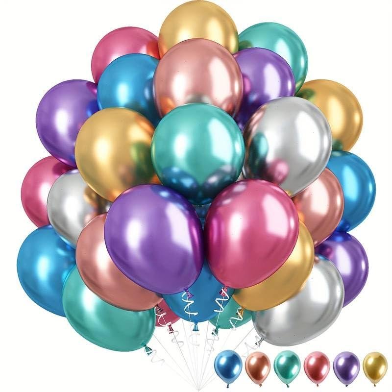 Flyloons 50 Pcs Multicolor Metallic Chrome Ba